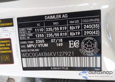 2019 Mercedes-Benz Glc 300 4Matic z USA, uszkodzony, nr VIN WDC0G4KB6KV127921